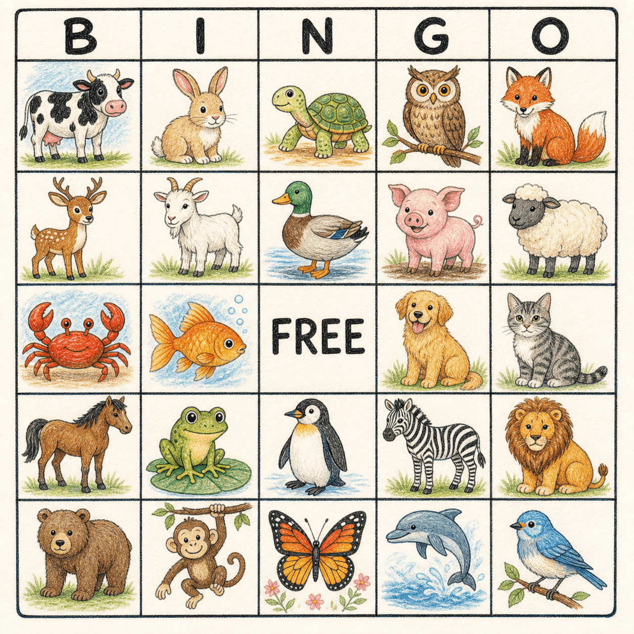 Animals Pet Bingo Card bingo card