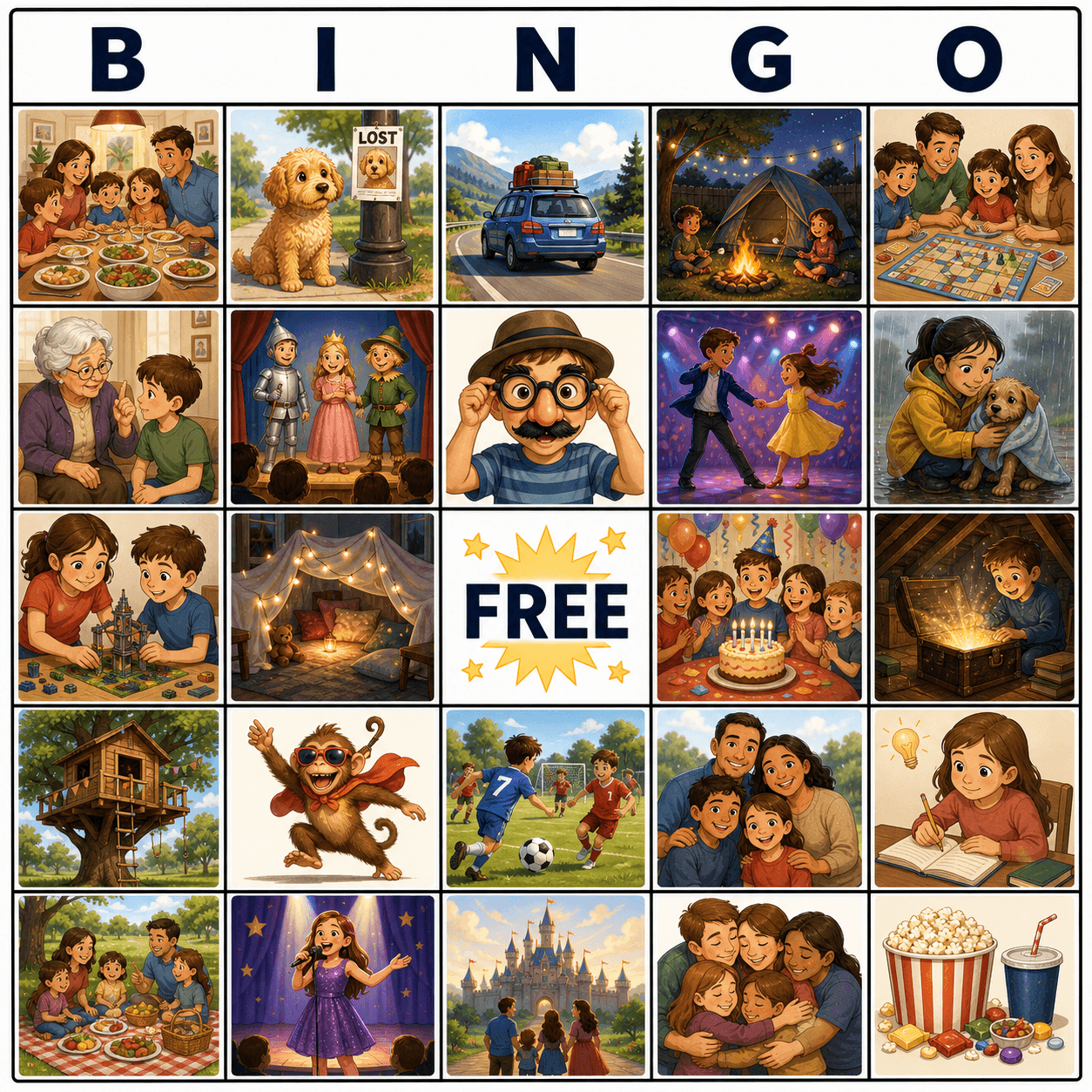 Movies & TV Family Movie Bingo Card bingo card