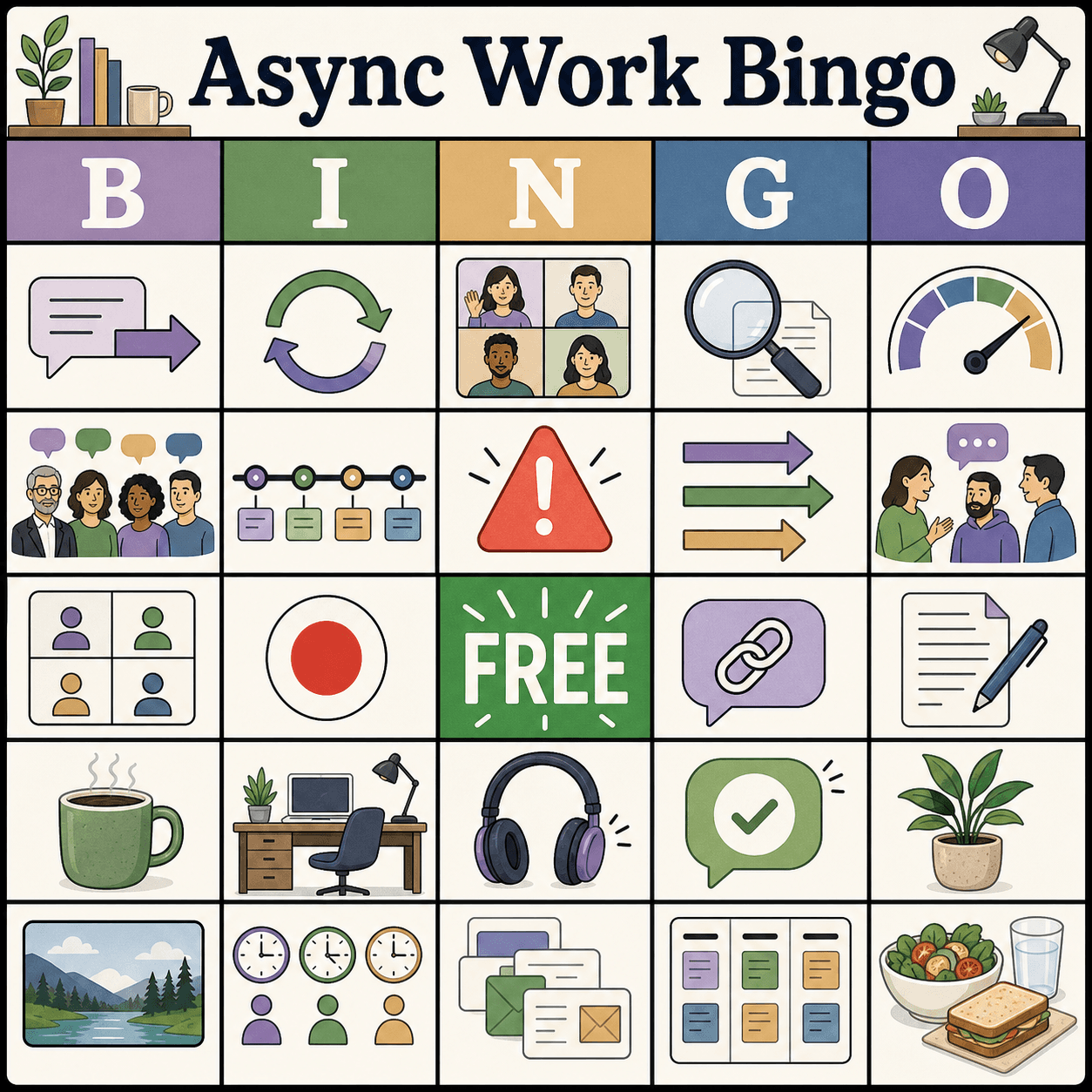 Work from Home Async Work Bingo Card bingo card