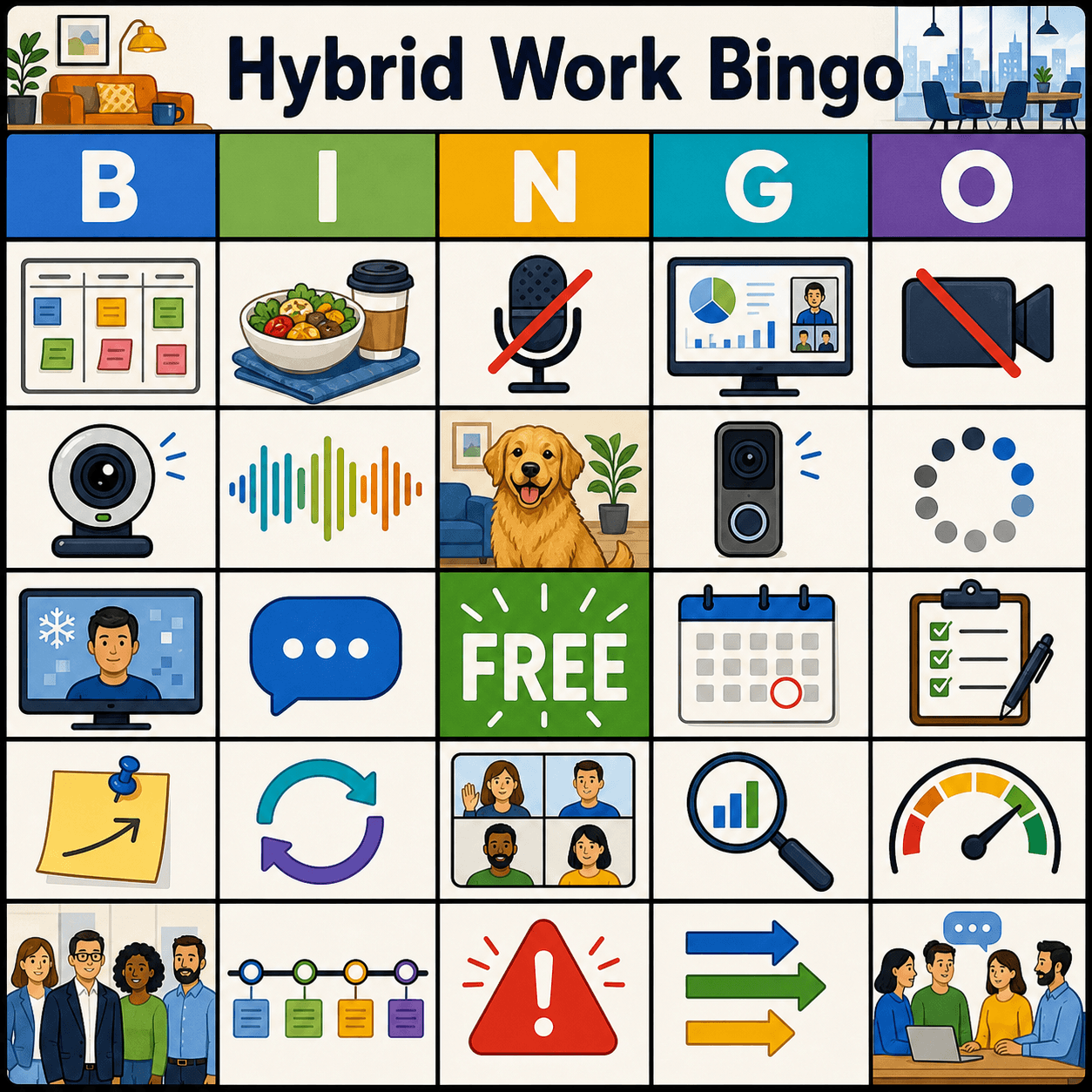 Work from Home Hybrid Work Bingo Card bingo card