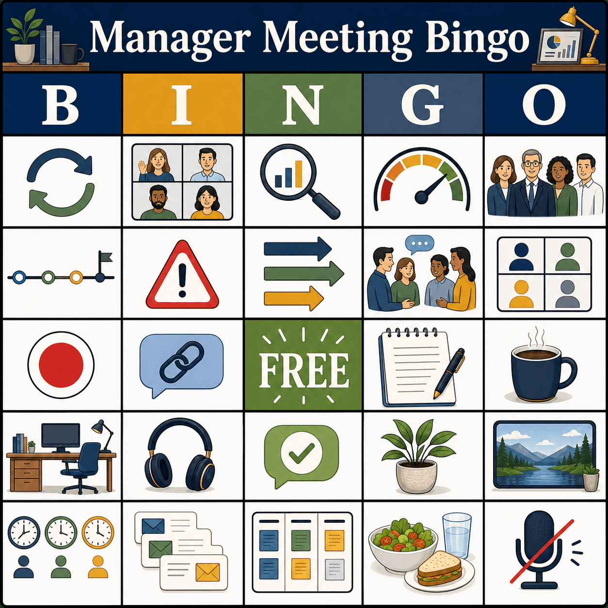 Work from Home Manager Meeting Bingo Card bingo card