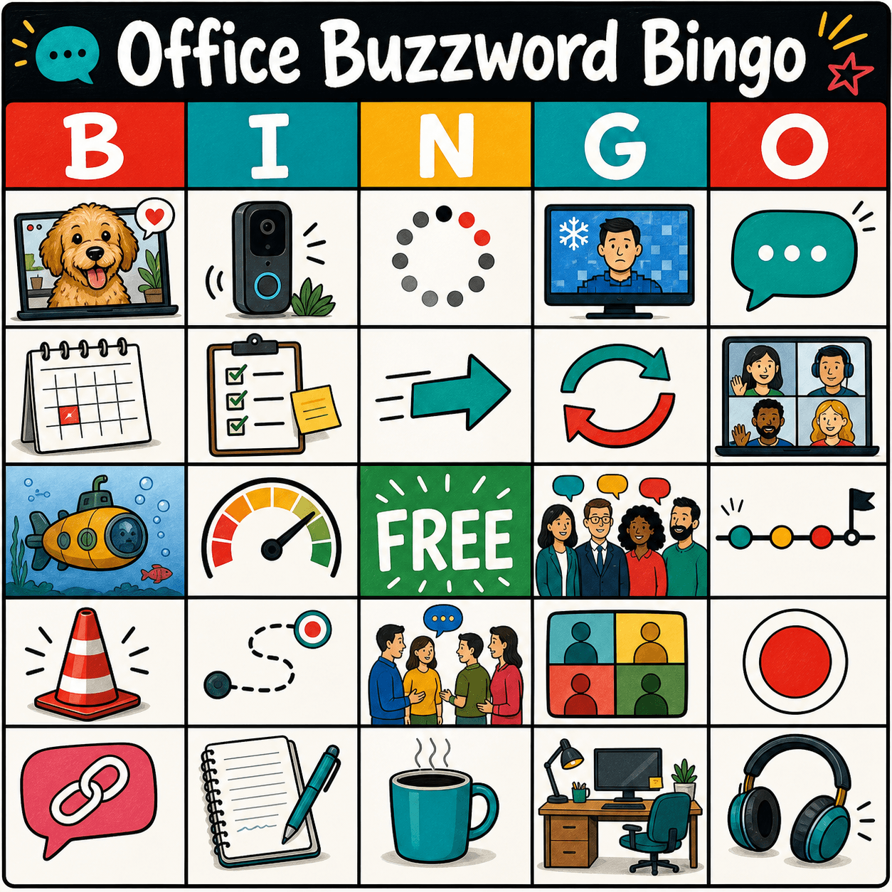 Work from Home Office Buzzword Bingo Card bingo card