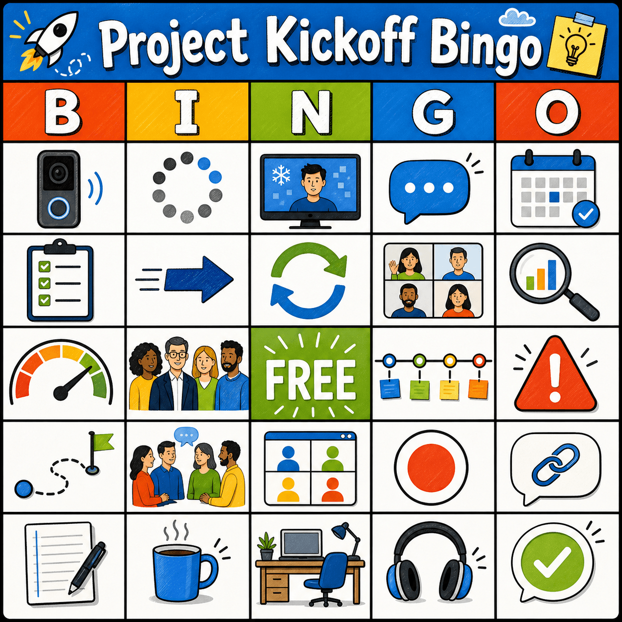 Work from Home Project Kickoff Bingo Card bingo card