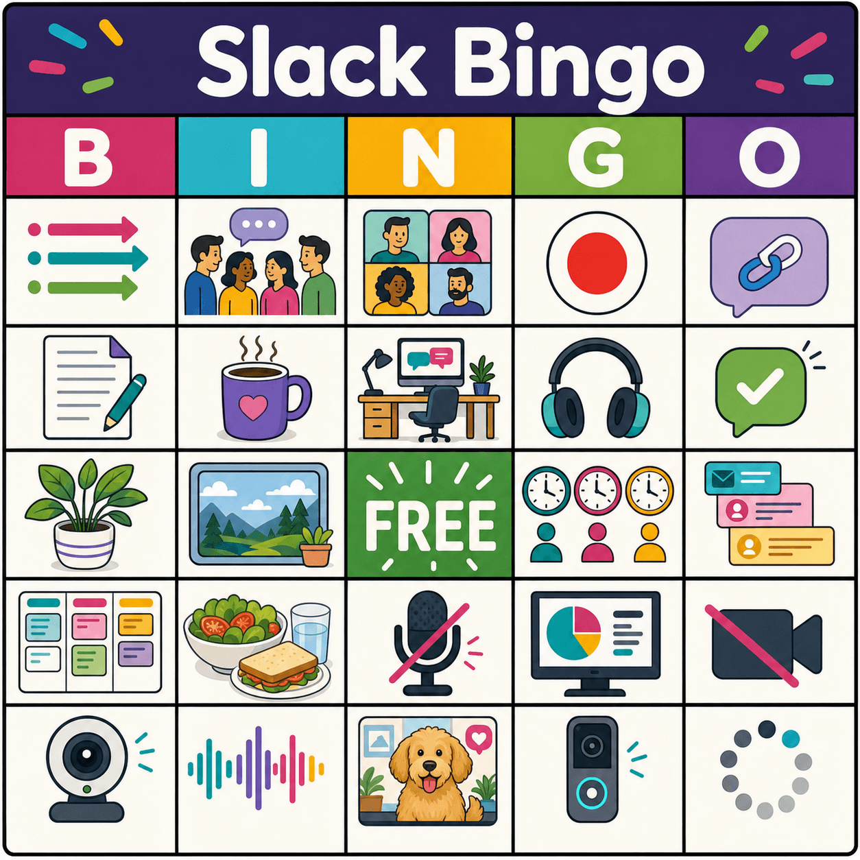 Work from Home Slack Bingo Card bingo card