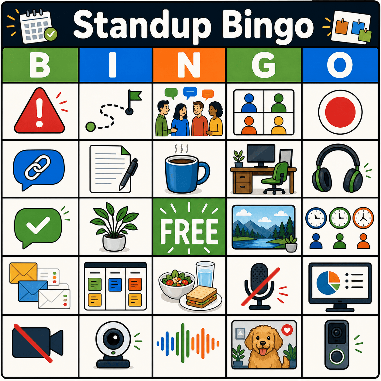 Work from Home Standup Bingo Card bingo card