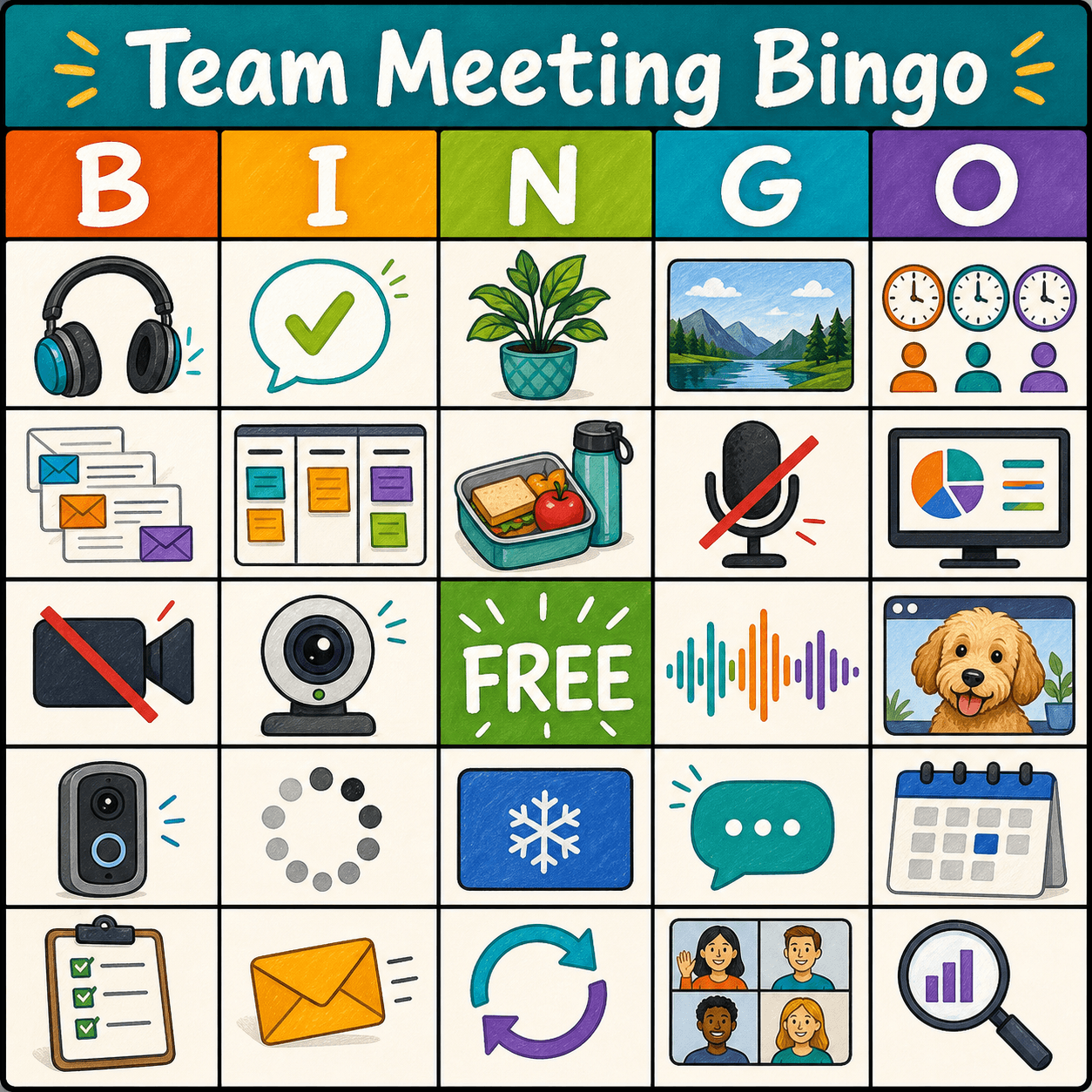 Work from Home Team Meeting Bingo Card bingo card