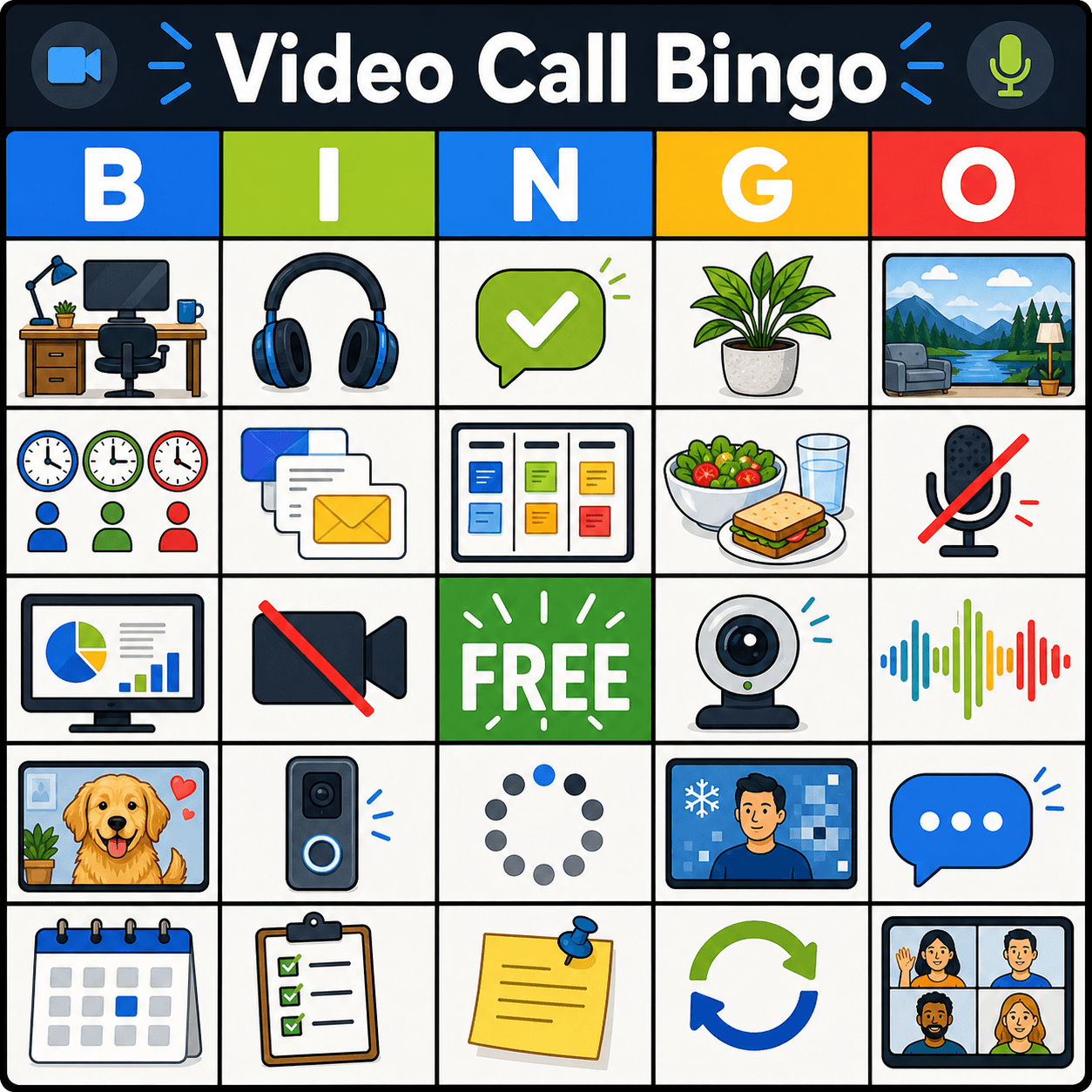 Work from Home Video Call Bingo Card bingo card