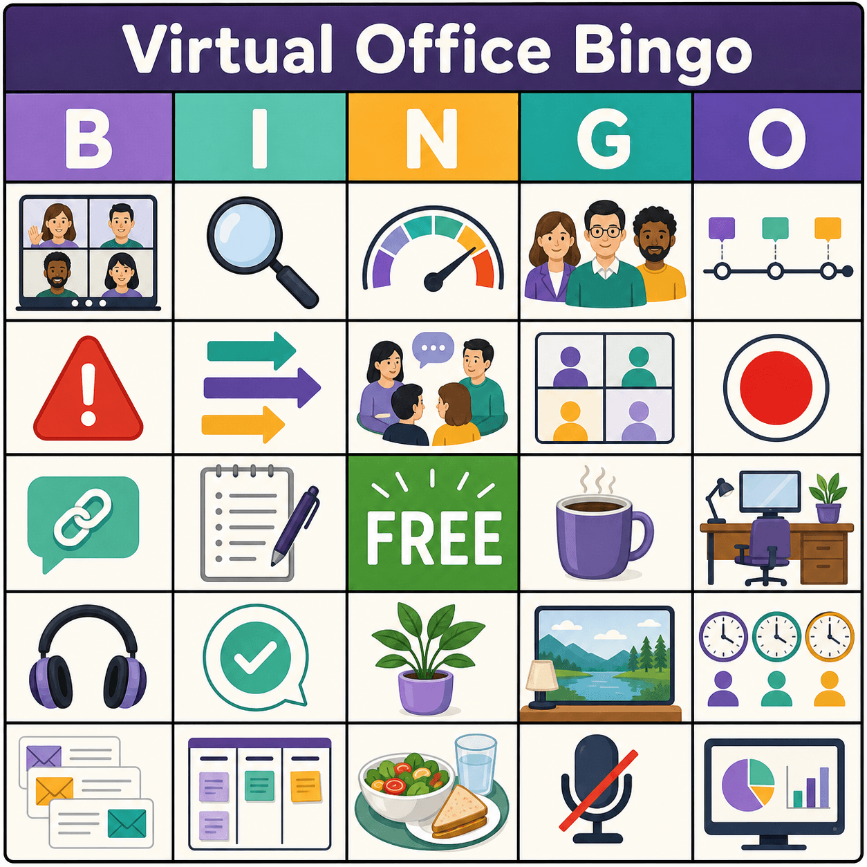 Work from Home Virtual Office Bingo Card bingo card