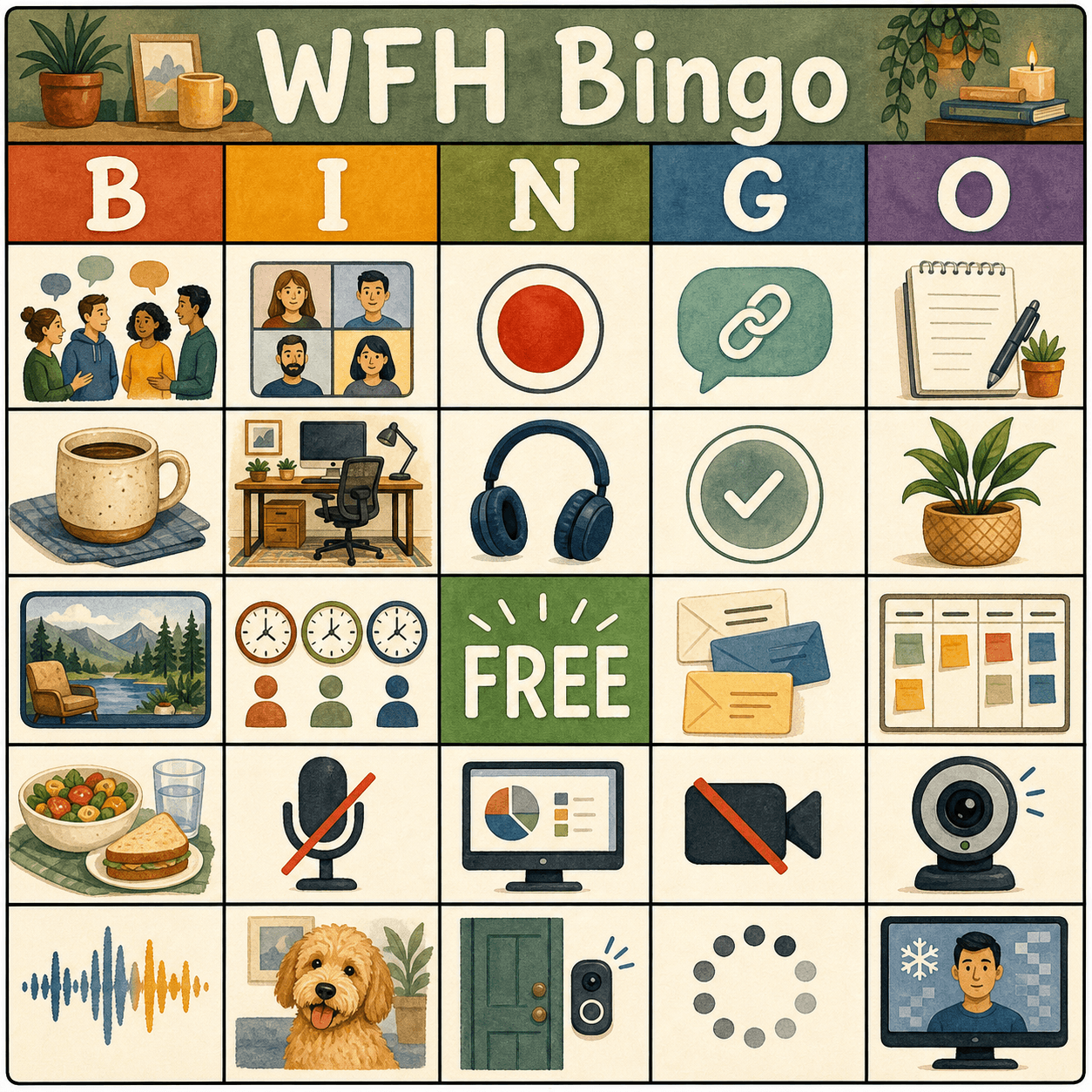 Work from Home WFH Bingo Card bingo card