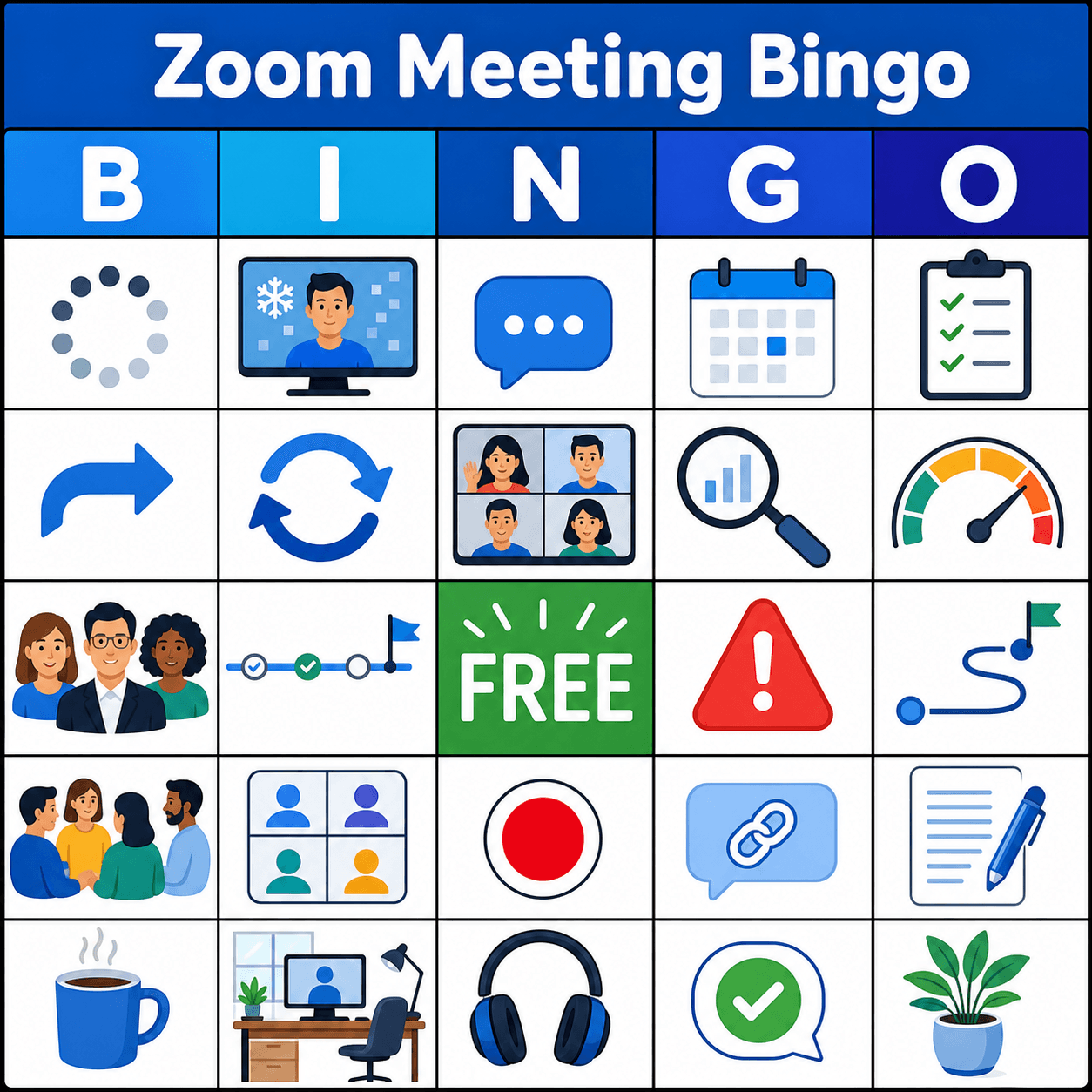 Work from Home Zoom Meeting Bingo Card bingo card
